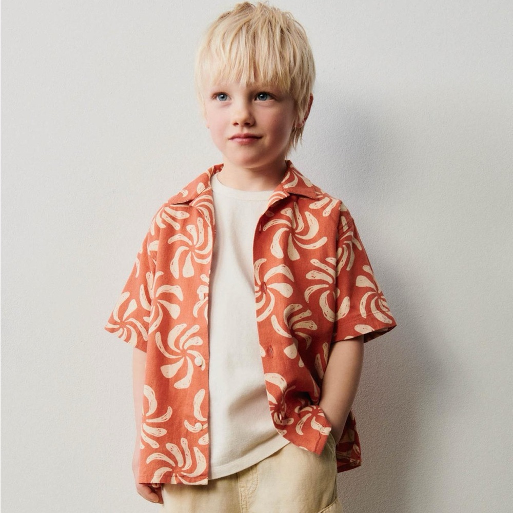 ZARA PRINTED LINEN AND COTTON BLEND SHIRT